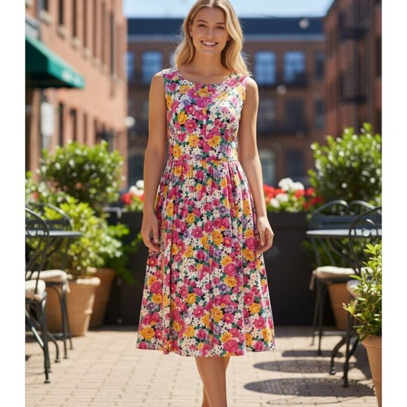 Lanz Dresses & Skirts - Rockabilly Vintage 80's/90's Lanz Floral Print Cotton Cottagecore Dress Size 6